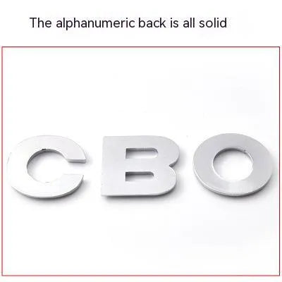 Silver and black metal zinc alloy 3D car bumper stickers showing letters A to Y, 2.5cm size