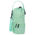 Cloth canvas water bottle pouch with a removable crossbody strap in black, green, and pink colour options.