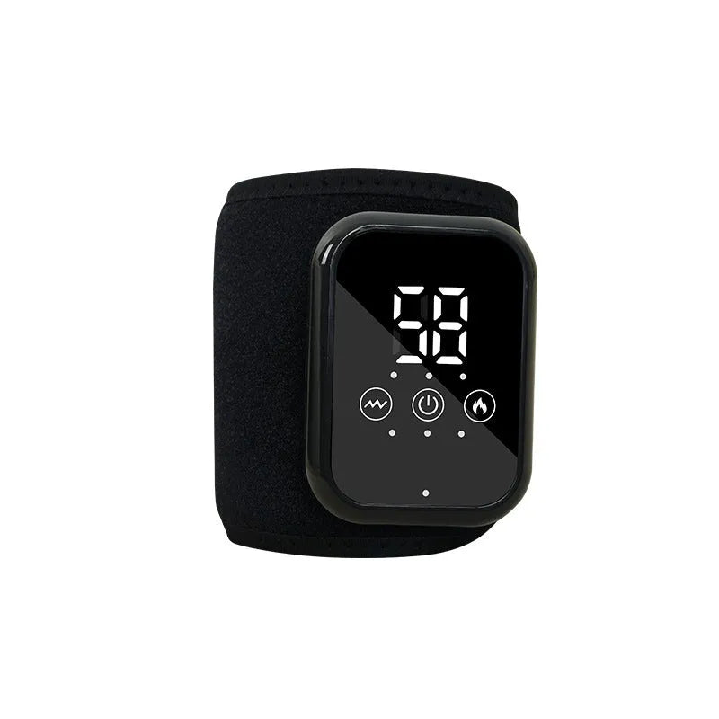 Electric heating ankle sleeve showing black and grey colour options with USB charging cable