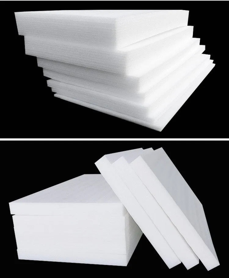 White rectangular EPE pearl cotton foam insulation board showing its 10mm thickness edge.