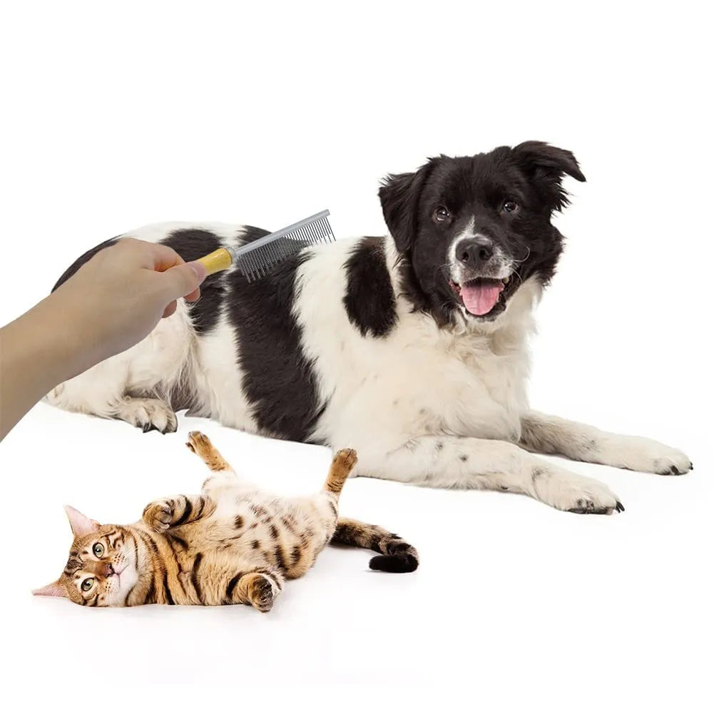 Wooden handle pet grooming comb with round needles for dogs and cats