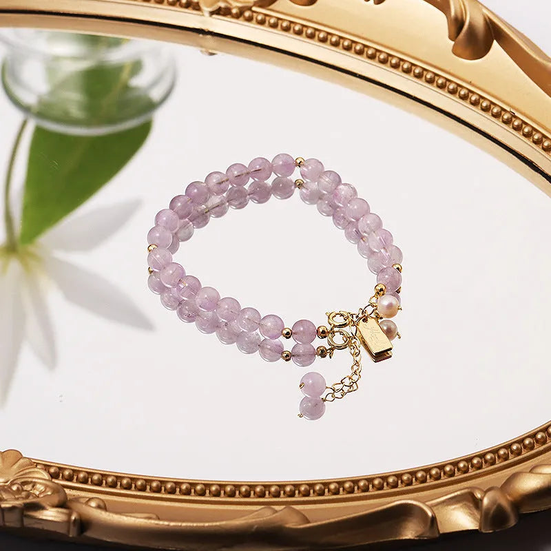 Natural crystal women's bracelet with romantic lavender amethyst colours and zodiac or animal modelling