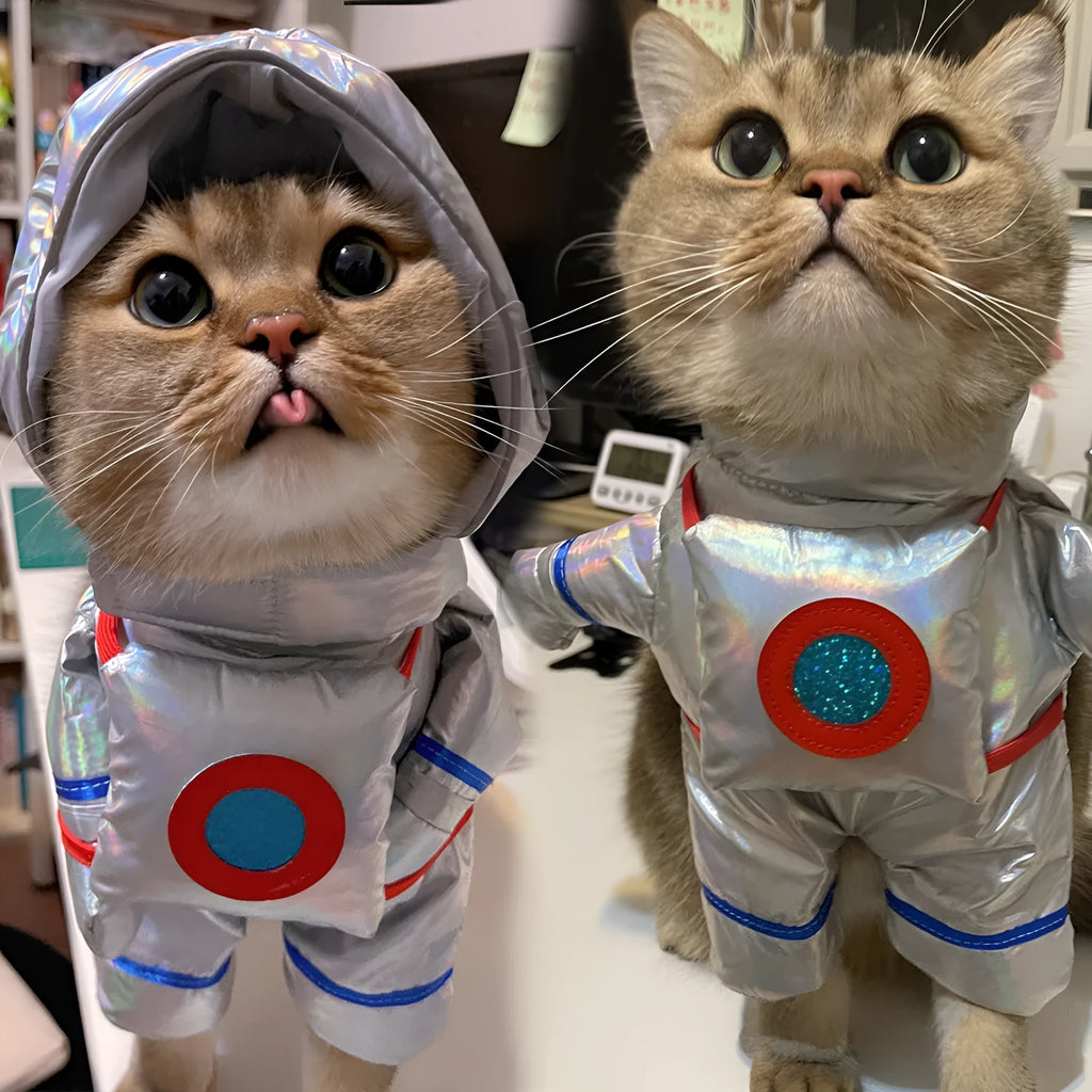 Dog space suit costume in polyester, stand-up pet dress-up outfit, sizes S to XL, colour as shown