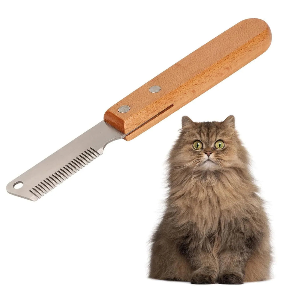 Wood-handle pet stripping comb grooming tool for cats and dogs in two sizes