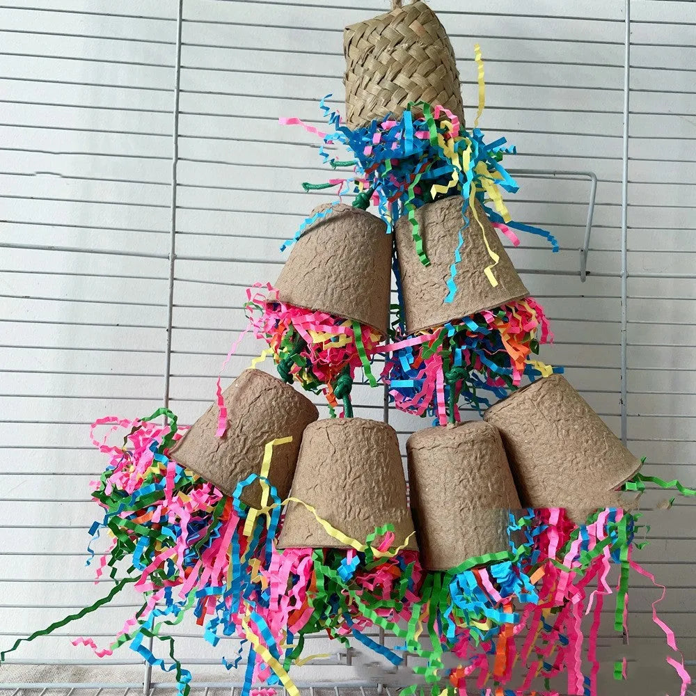 Parrot palm weaving paper cup chew toy hanging at 38cm height for cage placement