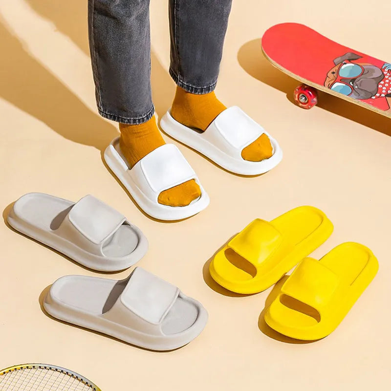 Pair of thick-soled EVA foam flip-flop slippers in a choice of seven colours.