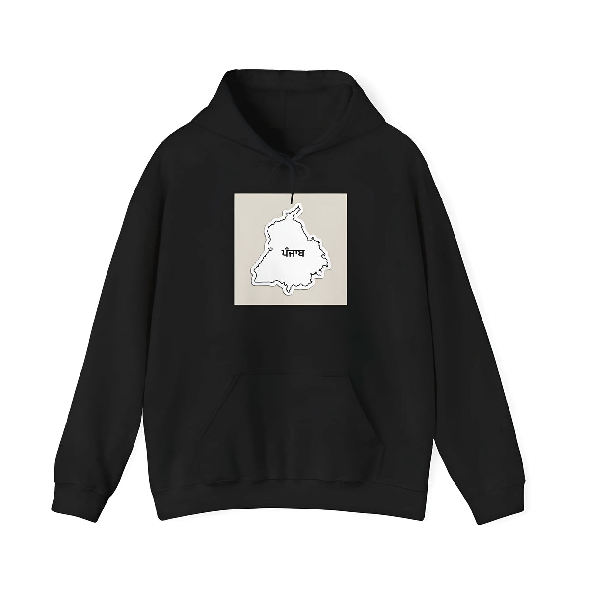 Black loose fit hoodie with drop-shoulder sleeves and front pocket