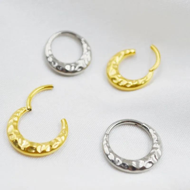 ASTM F136 titanium concave-convex carved nose ring in gold or silver colour, 1.2mm diameter