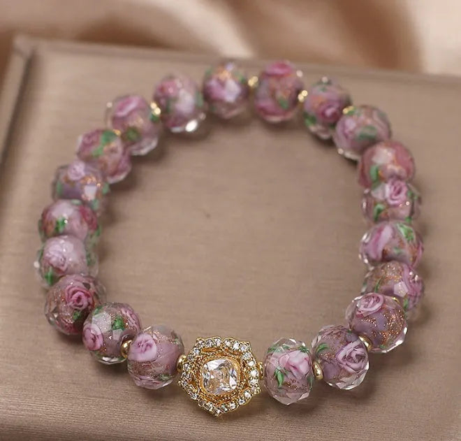 Purple glass bracelet with coloured glaze and electroplated finish, original design women's jewellery, single piece