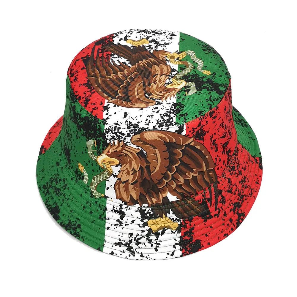 Eagle pattern retro bucket hat in polyester with dome crown for sun protection