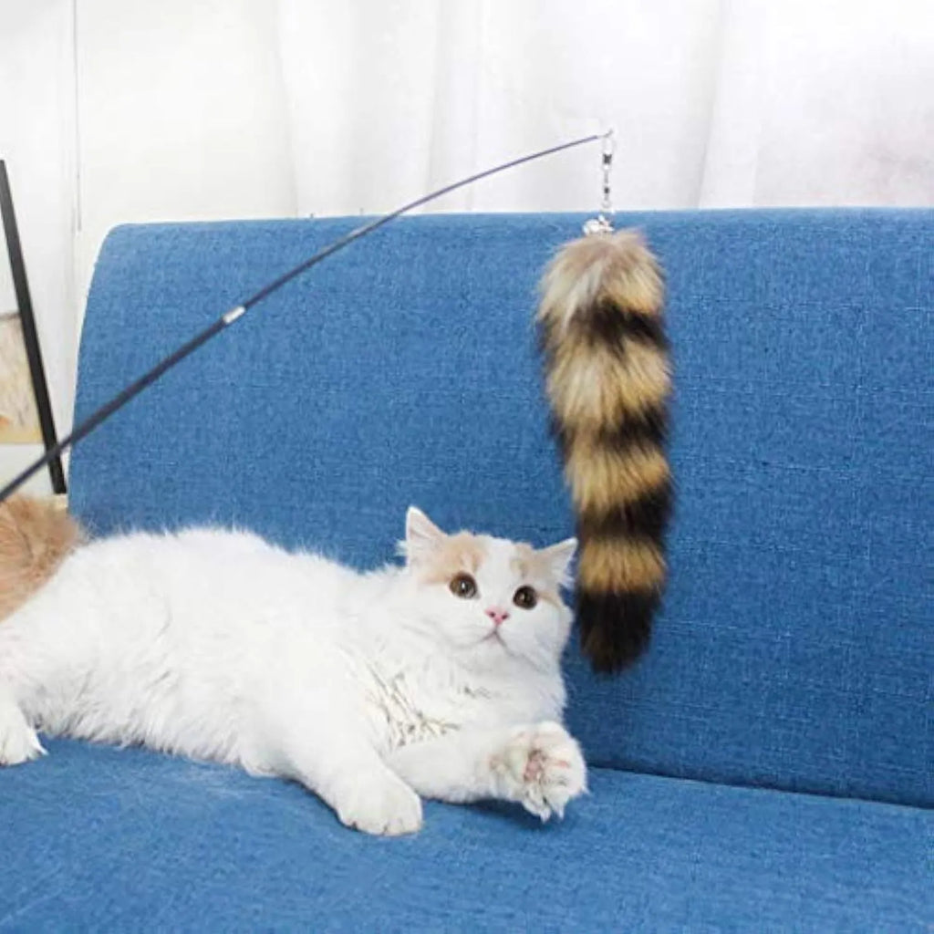 Black cat toy wand with elastic string measuring 42cm for interactive indoor feline play