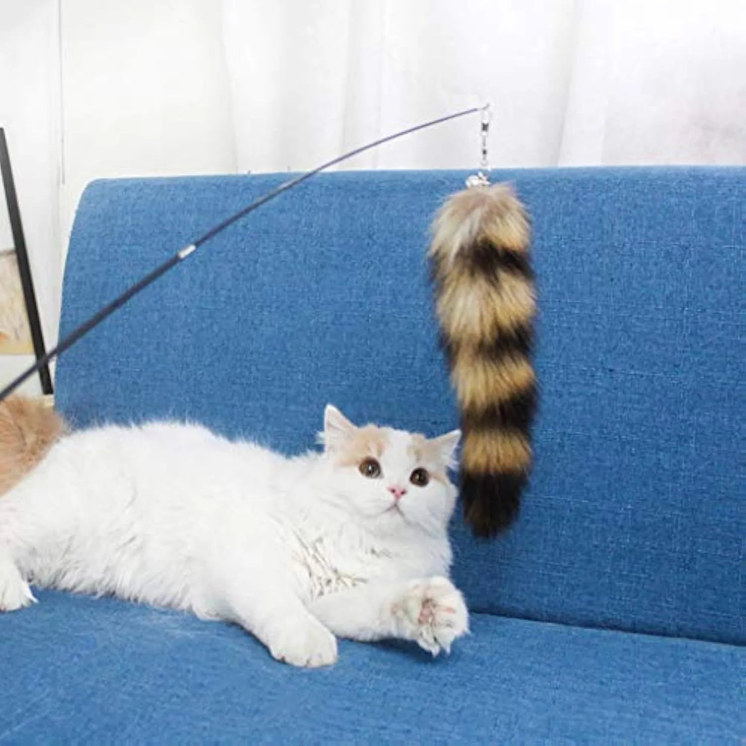 Black cat toy wand with elastic string measuring 42cm for interactive indoor feline play