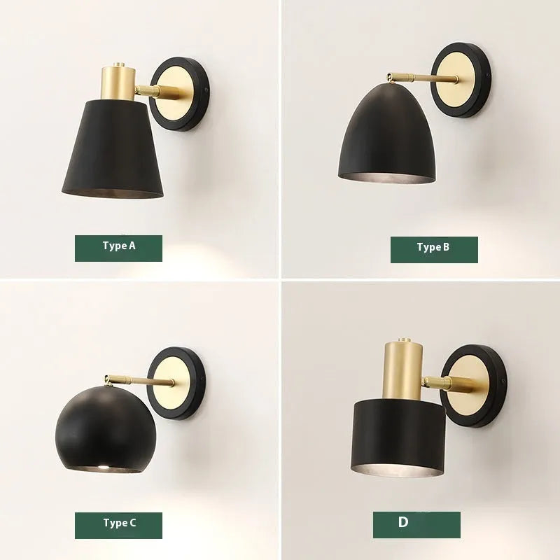 Nordic style iron wall lamp with iron shade showing contemporary design for bedside or living room lighting