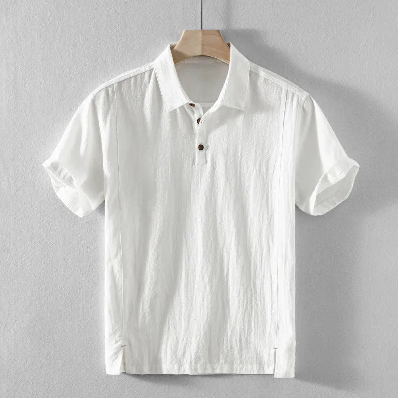 Men's loose fit cotton linen shirt in beige, light grey, navy blue, or sky blue colour options