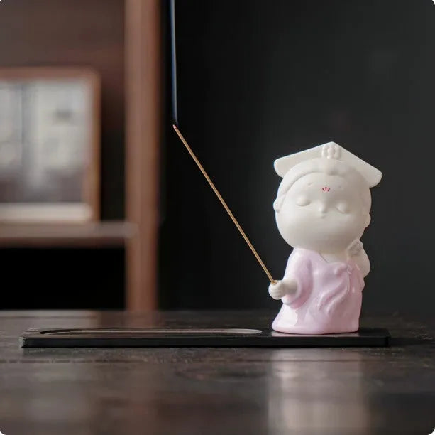 Cute ceramic court attendant incense burner decoration in a fresh, adorable style.