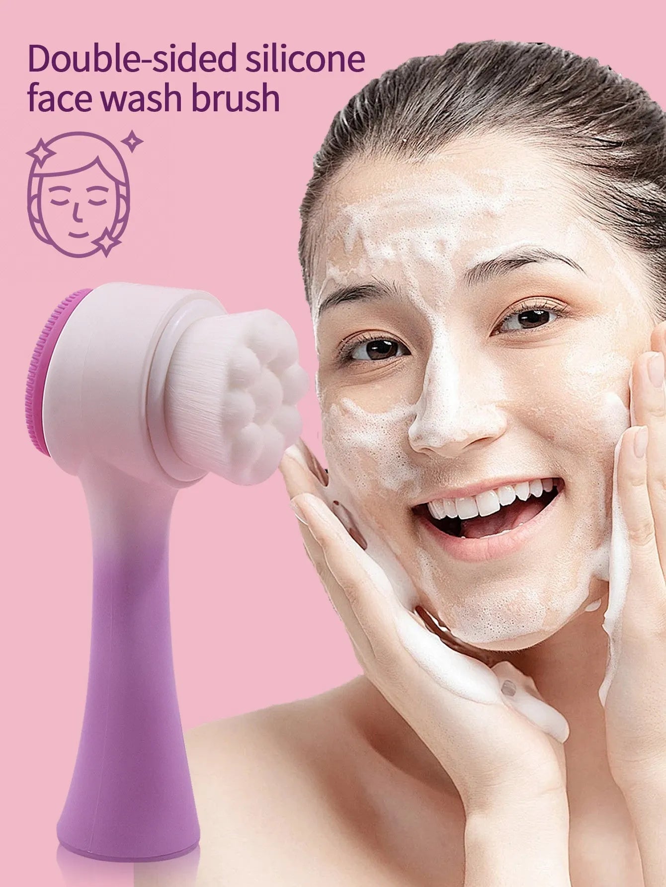 Facial brush with coral fleece hair band set in purple gradient colour with keep-dry design