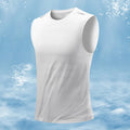Men's loose fit sleeveless waistcoat vest in bamboo blend fabric, shown in Lake Blue colour.
