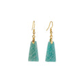 Amazonite rough stone trapezoid geometric earrings in gold or silver finish with octagon design elements