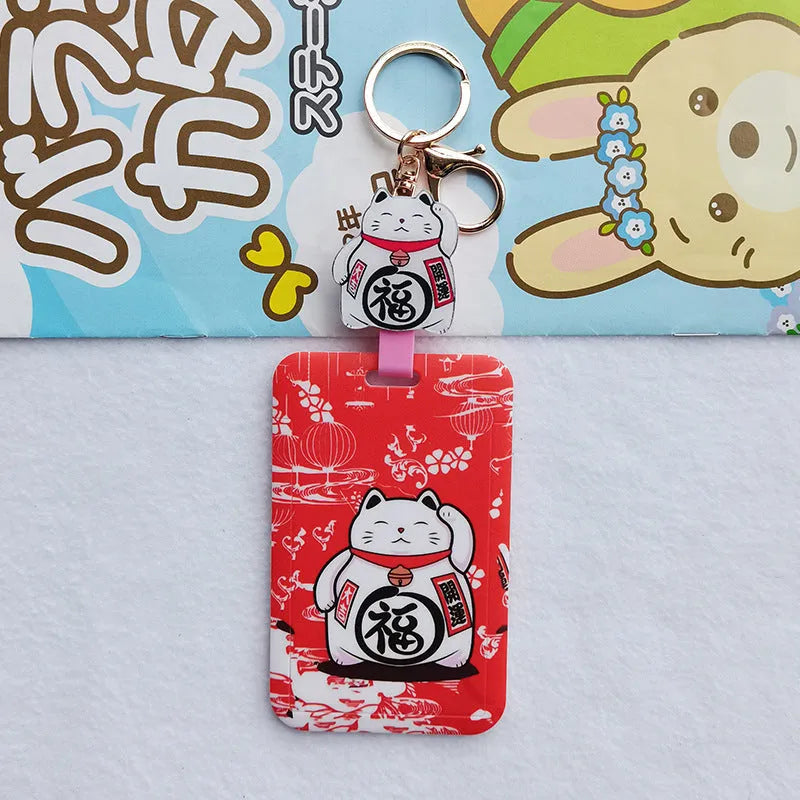 Cartoon lucky cat plastic card sleeve with hanging ferrule pendant for certificates.