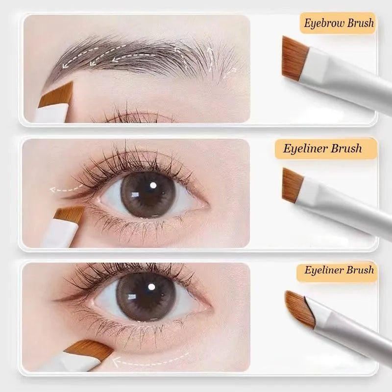 4 piece angled eyeliner and brow brush set with ultra thin precision brushes and leather case