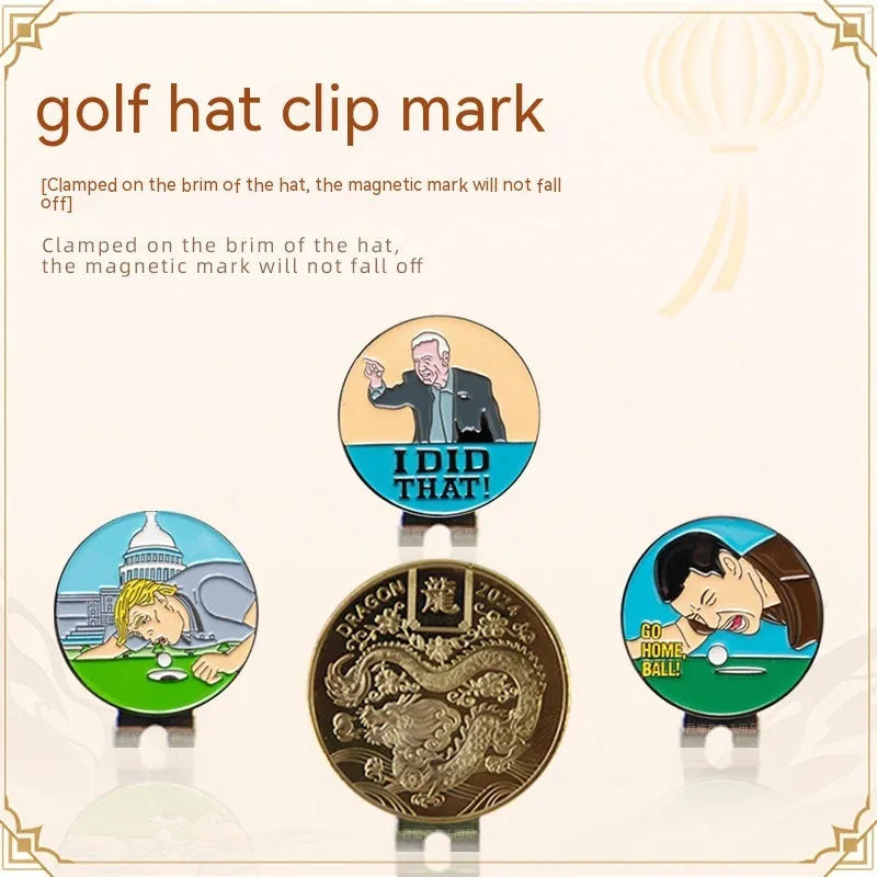 Close-up of a zinc alloy golf hat clip with a personalised Dragon Year stamped pattern.