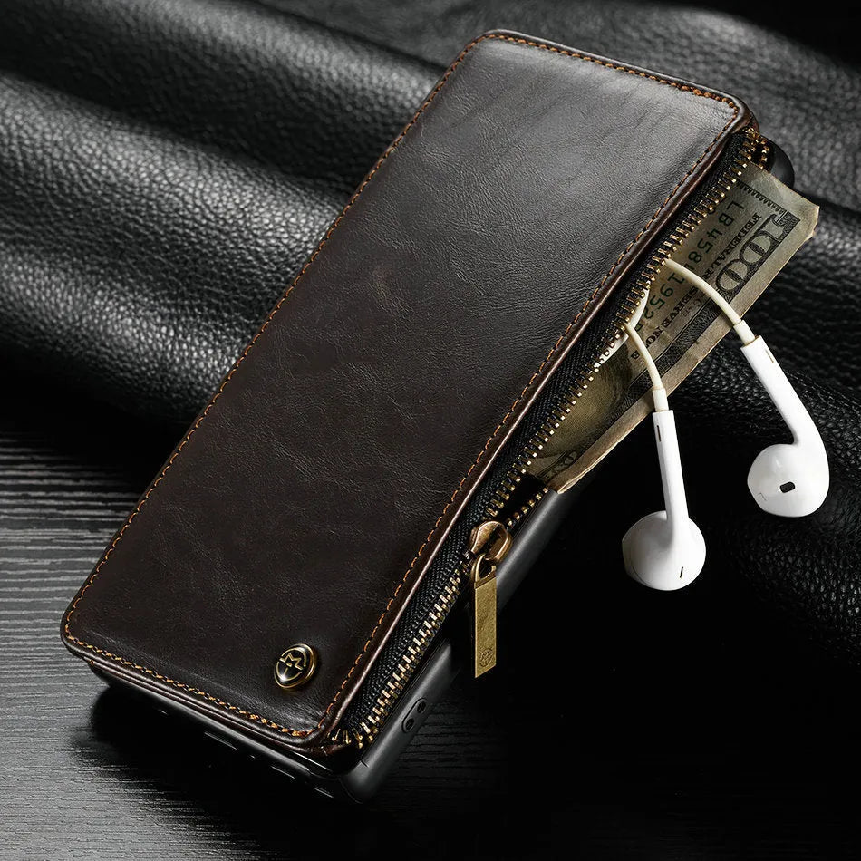 Samsung Note9 PU leather flip phone case in black, brown or red colour