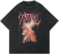 Men's loose black t-shirt with retro cartoon digital print and short sleeves