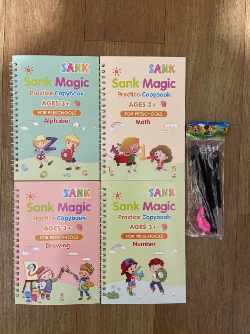 Magic calligraphy copybook set with reusable stylus pen and replacement refills