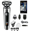 Digital display USB rechargeable beard trimmer with washable floating cutter head on charging base