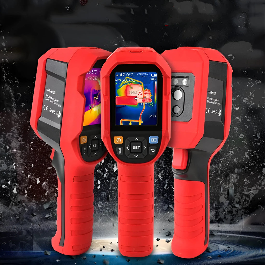 UTi series infrared thermal imager showing temperature measurement display and handheld design
