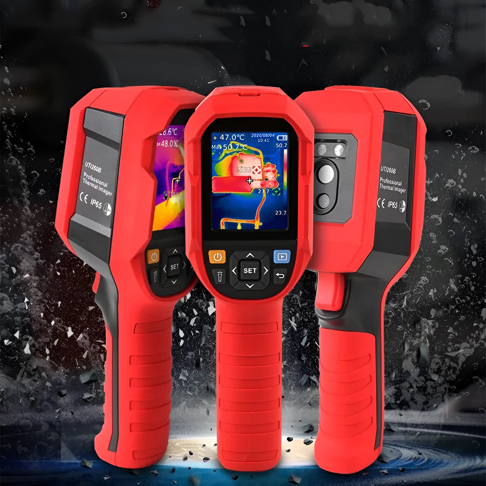 UTi series infrared thermal imager showing temperature measurement display and handheld design