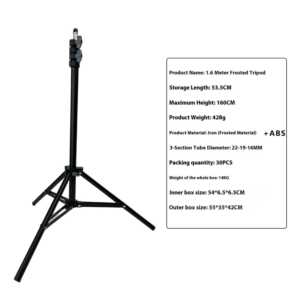 Frosted tripod light stand with mobile phone holder on carbon steel legs