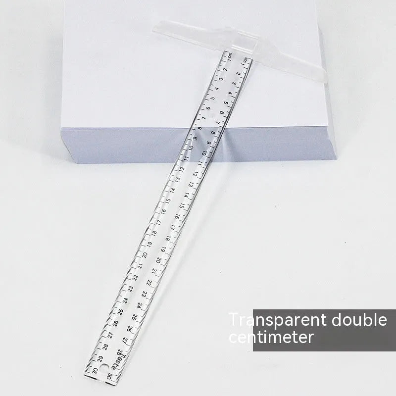 30cm plastic T-shaped ruler with transparent or orange yellow option for technical drawing