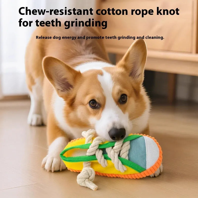 Plastic dog sound slippers chew toy with squeaker in three colour options