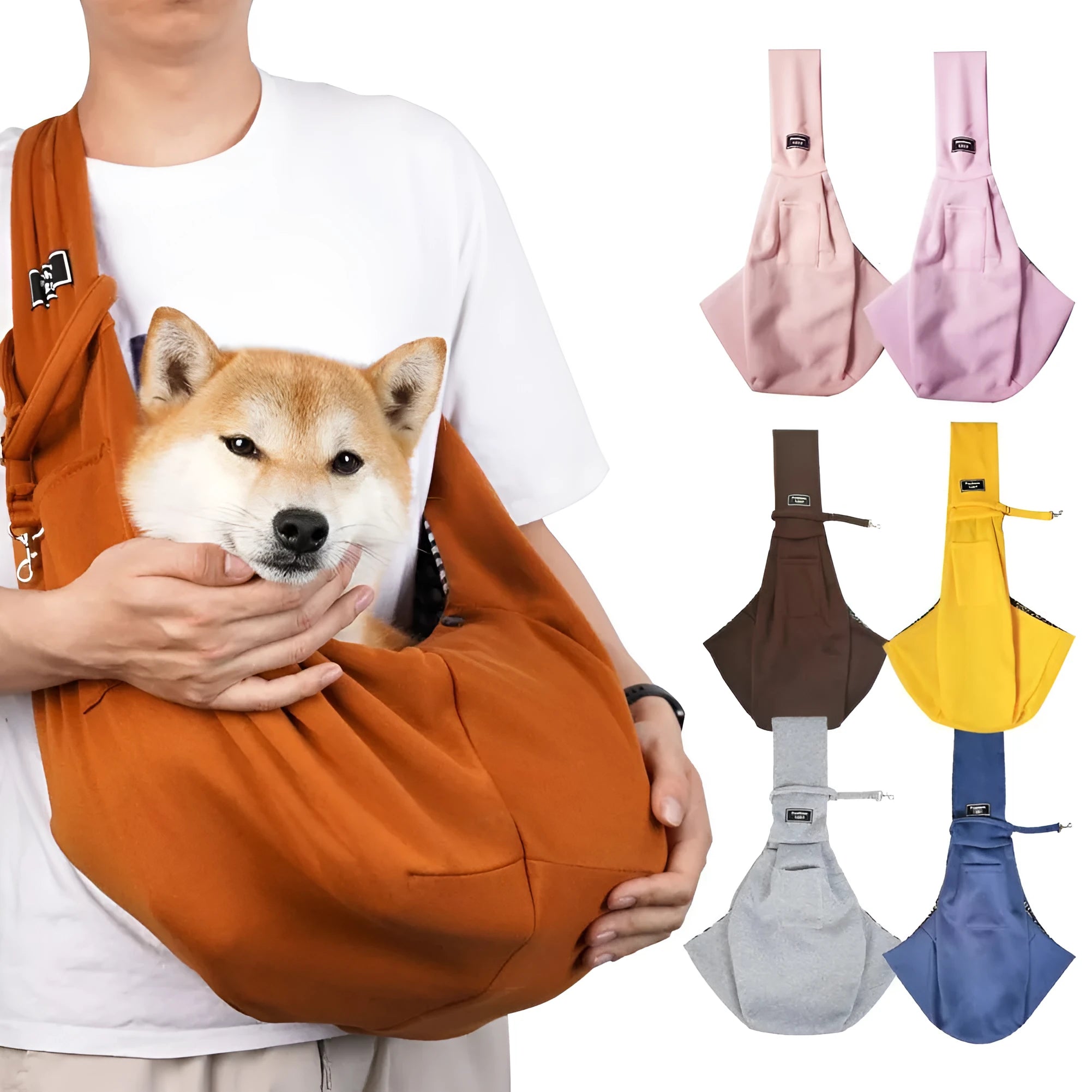 Folding cat carrier backpack with mesh panels shown in a selection of colours including black, blue and pink