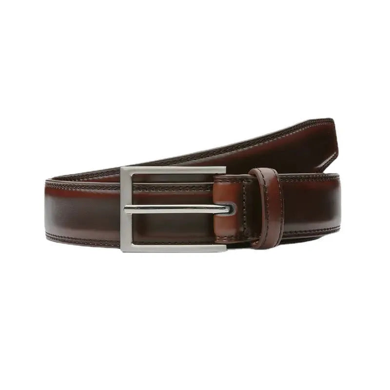 Men's genuine leather belt with Wild 95 grain pattern and alloy buckle in brown colour