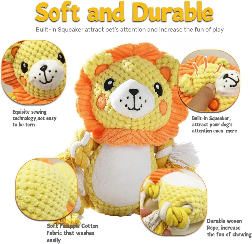 Lion and monkey stuffed squeaky dog toys plush bundle for medium large dogs