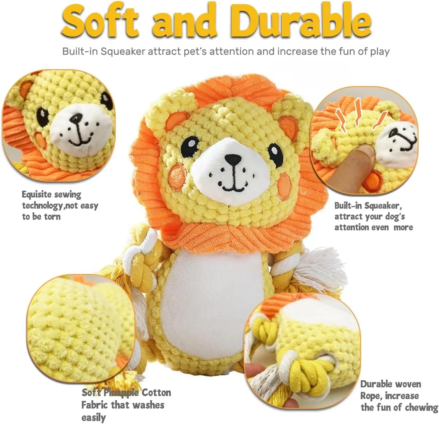 Lion and monkey stuffed squeaky dog toys plush bundle for medium large dogs