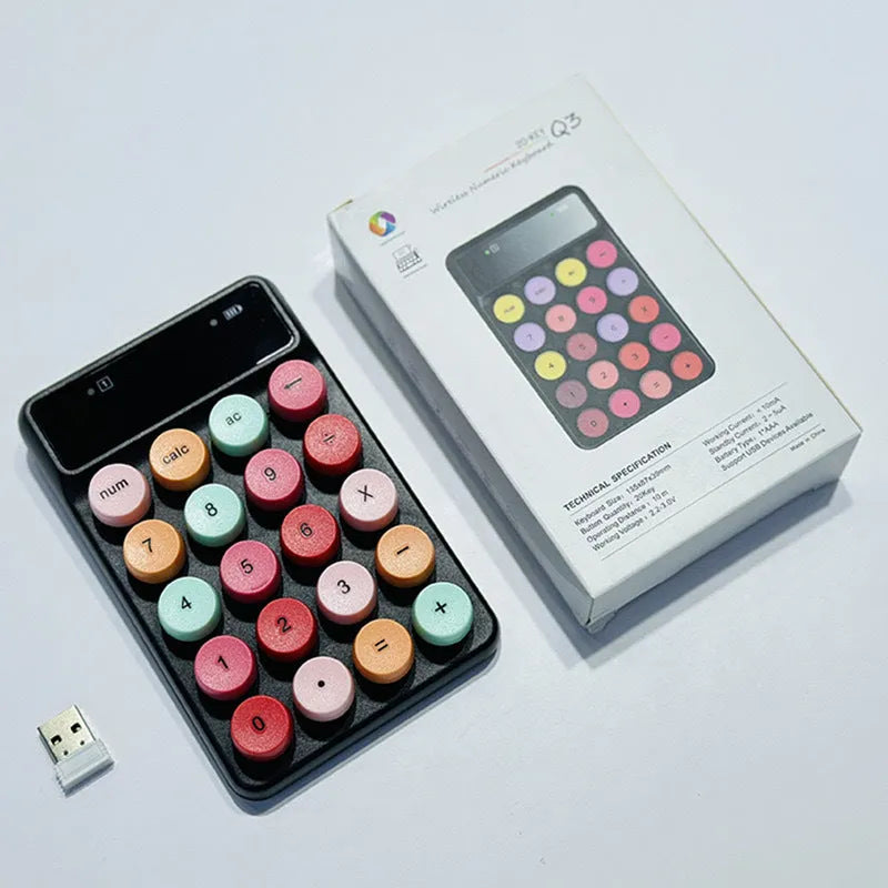 Q3 wireless digital keyboard in macaron colours including mixed black, toner, bright green, and blue options