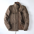 Men's loose cotton zip jacket in light brown, light army green, or black colour