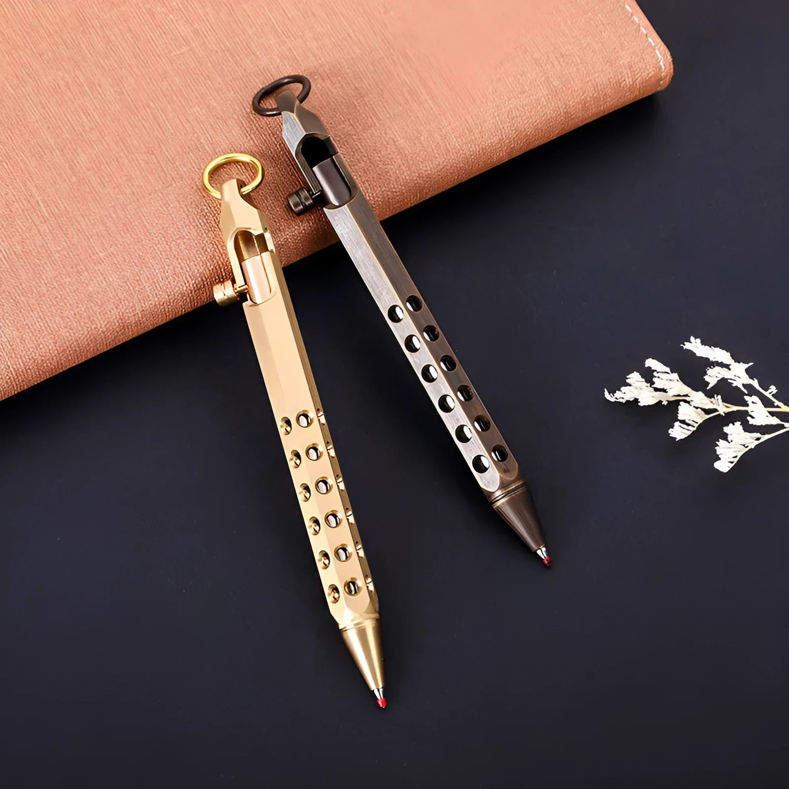 Solid brass hexagonal bolt roller pen showing its 6-angle design and 13cm length.