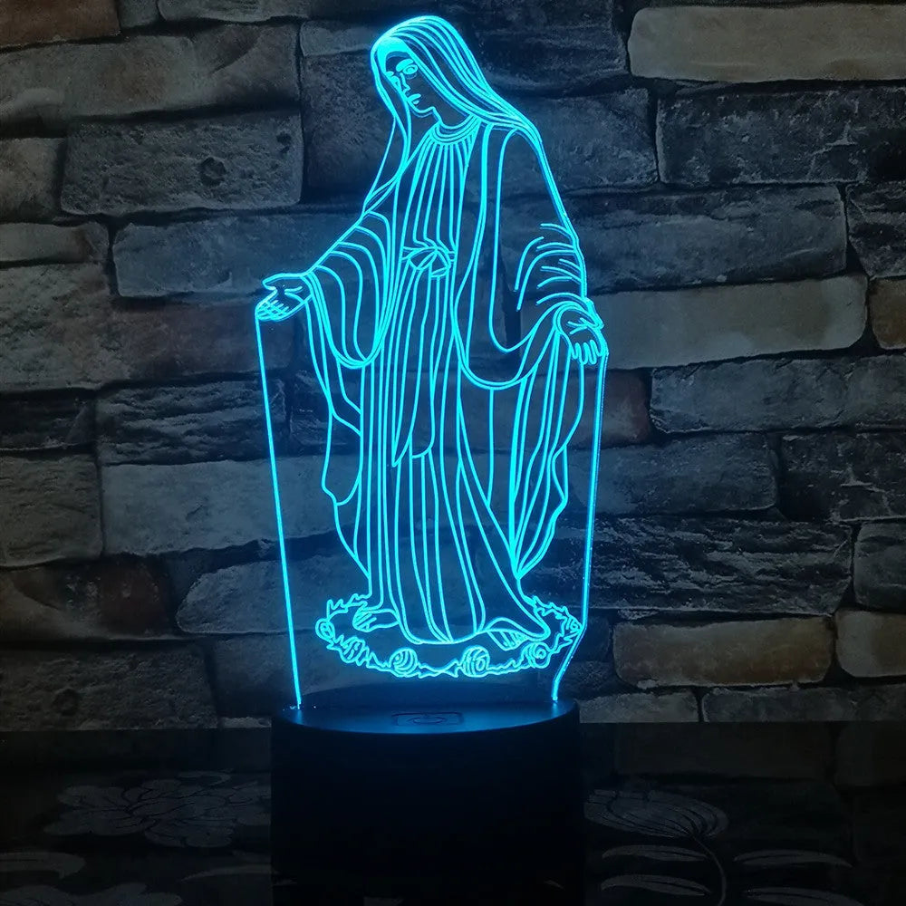 3D LED night light showing laser-engraved acrylic plate creating a stereoscopic dual-ring light pattern with colour change options.