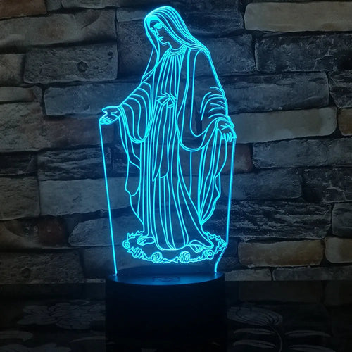3D LED night light showing laser-engraved acrylic plate creating a stereoscopic dual-ring light pattern with colour change options.