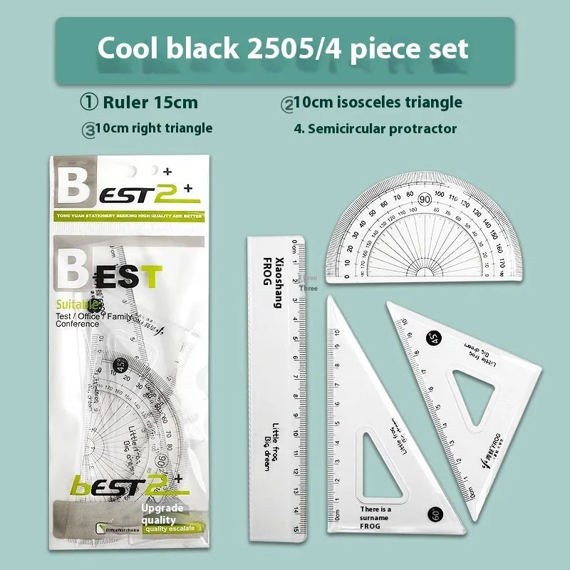 Youpai transparent acrylic ruler set with square, protractor, and straight edge rulers