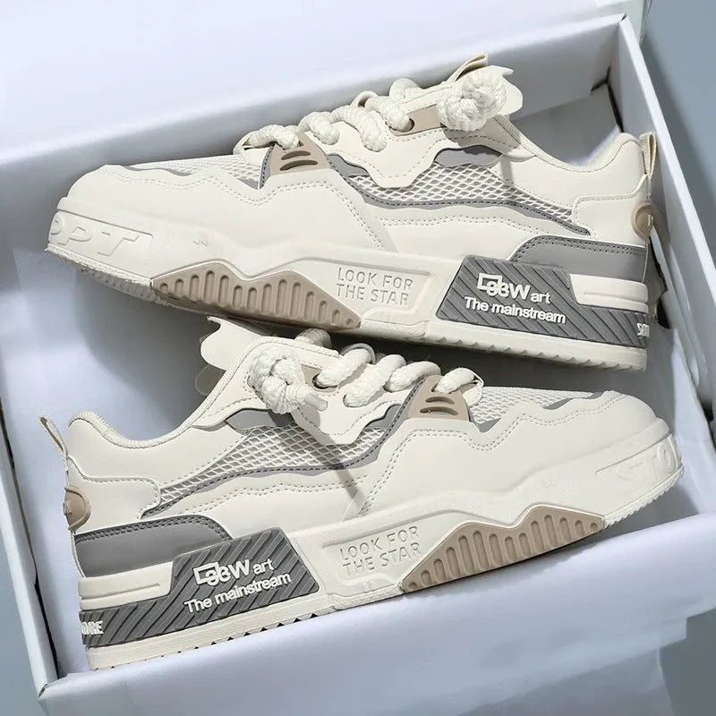 Men's colour-matched board shoes with low-top silhouette and rubber soles in beige, white and yellow, or white and black options