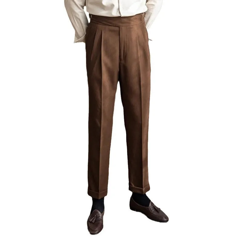 Men's high waist straight leg casual trousers in four colours with waist sizing from 28 to 36 inches