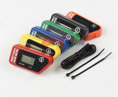 Black waterproof LCD electronic timer for ATV motorcycle motorboat and generator maintenance.