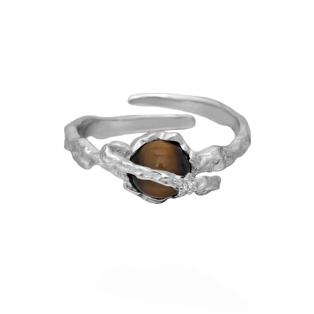 Women's Saturn design open ring with adjustable opening in white gold colour finish
