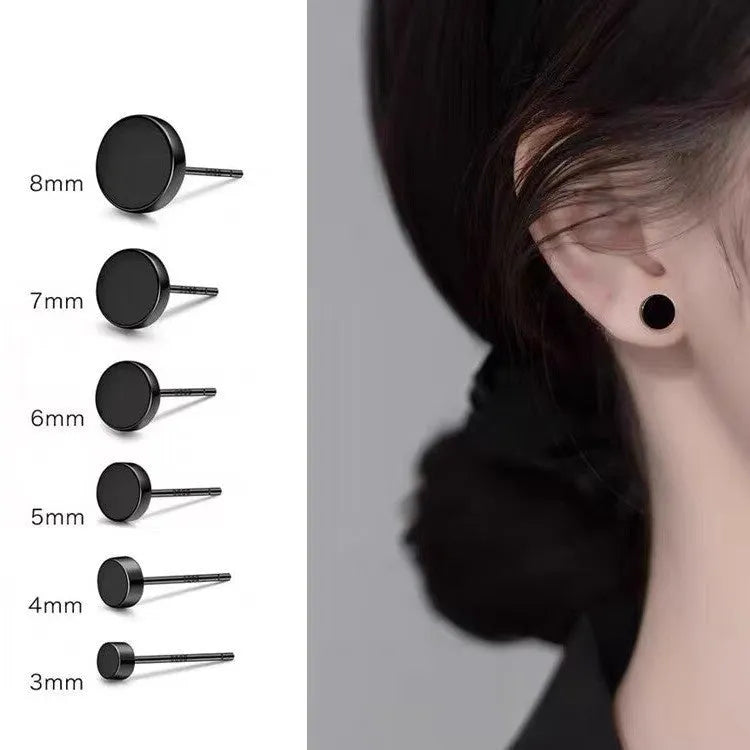 S999 sterling silver flat round ear bone stud earring in silver or black with 3mm to 8mm diameter options