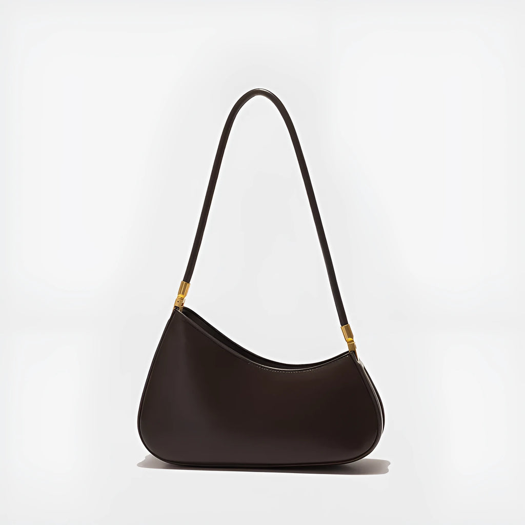 Women's oval underarm handbag in PU material with single strap and zippered compartment